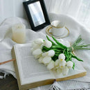 Mandy's Artificial Tulips 20 Stems White PU Faux Flowers for Wedding Home Decor 13.5 Inch by CozyNest Decor