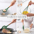 Country Kitchen Non Stick Silicone Utensil Set with Rounded Wood Handles for Cooking and Baking, 8 Piece Set, Green by CozyNest Decor