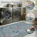 3x5 Washabl Rug with Insect Print - Bug Rug Non-Shedding Stain Resistant Soft Small Carpet for Bedroom, Low Pile Ultra-Thin Machine Washable Carpet for Nursery,Entrance, Office (3'x5' Blue) by TinyTreasures Baby Boutique