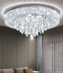 23.6'' Modern Crystal Chandeliers LED Dimmable Flush Mount Ceiling Chandeliers for Living Room Entrance Foyer Bedroom Silver