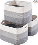 Storage Baskets for Organizing Shelves, Woven Cotton Rope Baskets for Storage Books Towels Toys, Organizing Baskets, Toy Basket for Nursery Bathroom, 15"x11"x9.5", 3 Packs, Gradient Grey by TinyTreasures Baby Boutique