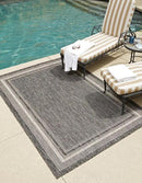 Unique Loom Outdoor Border Collection Area Rug - Soft Border (10' x 14' 1" Rectangle, Black/ Ivory) by GreenHaven Gardens