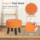 13in Small Foot Stool Ottoman, Round Faux Leather Foot Rest for Couch, Under Desk Pouf Footstool Footrest with Non-Skid Rubber Legs for Ling Room, Bedroom, 13''L x 13''W x 10.2''H, Orange by CozyNest Decor