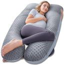 Meiz Pregnancy Pillows, Pregnancy Body Pillow, Pregnancy Pillows for Sleeping, Maternity Pillow for Pregnant Women with Cooling Jersey & Velvet Cover, Grey & Blue by TinyTreasures Baby Boutique