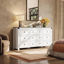 WLIVE Farmhouse Dresser for Bedroom, 63" Wide 9 Drawer Dresser Storage Organizer, Wood Chest of Drawers for Bedroom, TV Stand for 70 inch TV, for Living Room, Hallway, Ball Bearing Slide (White) by CozyNest Decor