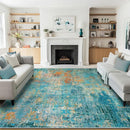 Washable Area Rugs 5'x7' Non-Slip Modern Abstract Soft for Living Room Entryway Bedroom Nursery, Print Pattern, Teal Blue Green Orange Rust Red Colorful by TinyTreasures Baby Boutique
