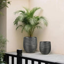Worth Garden Large Round Planters Set of 2 (14.5"x17.5" & 12" x15“) - Lightweight Magnesium Oxide Cement Plant Pot with Texture - Concrete Look with Drainage Hole – Indoor & Outdoor Use - Black Gold by CozyNest Decor