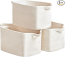 3 Packs Cotton Rope Woven Basket With Handles for Shelves -15"*10.2"*9.1"(White) by TinyTreasures Baby Boutique