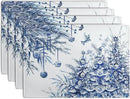 Blue and White Christmas Tree Placemats Set of 4, 12x18 Inch Chinoiserie Xmas Place Mats Winter Holiday Washable Linen Table Mats for Party Kitchen Dining Outdoor Indoor Decor by CozyNest Decor
