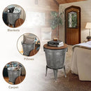 Rustee Rustic Storage Farmhouse Accent Side Table,Antique Galvanized Metal End Coffee Cocktail Table Box Bin with Round Wooden Lid Set of 2 (Galvanized),HC2009WT,One size by CozyNest Decor