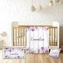 Personalized Baby Girl Crib Bedding Set – Custom Name Floral Purple 3-Piece Nursery Set with Soft Flannel Blanket, Fitted Sheet & Pillowcase – Infant & Toddler Bedding Gift by TinyTreasures Baby Boutique