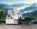 Misty Pine Forest Wallpaper Mountain Peaks Landscape Landscape Wall Mural (Not Peel and Stick) by CozyNest Decor