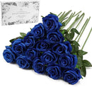 Blue Fake Roses Artificial Flowers - 16 Pcs Fake Artificial Roses Silk Flowers with Stems for Home Wedding Hotel Office Centerpiece Decor by CozyNest Decor