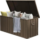 Domi Deck Box 150 Gallon, Waterproof Lockable Steel Outdoor Storage Container for Outside Cushions, Garden Tools and Pools Equipment, Brown by GreenHaven Gardens