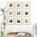 Vittanly 8x8 Picture Frames Set of 9, Shatter Resistant Plexiglass, Display 4x4 Pictures with Mat or 8x8 without Mat, Photo Frames for Wall Mount, Engineered Wood, OAK by CozyNest Decor
