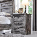 26" Tall Farmhouse Nightstand, 3 Drawers End Table w/Charging Station, 23.6" Wide Large Side Table w/Roman Column, Wood Rustic Sofa Table for Bedroom, Light Gray by CozyNest Decor
