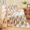 EMME Checkered Throw Blanket Cooling Cotton Blanket for Couch Soft Muslin Blankets 50"x60" Lightweight Breathable Cooling Soft All Season Gauze, Light Tan by CozyNest Decor