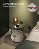 VASAGLE Side Table with Charging Station, Round End Table with Fabric Basket, Nightstand with Power Outlets, USB Ports, for Living Room, Bedroom, Modern, Forest Green and Cream White ULET228C04 by CozyNest Decor