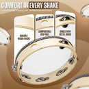 Flexzion Wooden Round Tambourine for Kids and Adults 10" Inch Single Row 8 Pair Jingles, Wood Handheld Percussion Instrument for Beginner and Professional Tambourine Player by TinyTreasures Baby Boutique