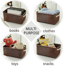 TheWarmHome Small Fabric Canvas Storage Bin with Cotton Rope Handles - Foldable Empty Basket for Gift (Brown-1 Pack,11.8L7.9W5.2H inch) by TinyTreasures Baby Boutique