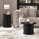 Set of 2 Round Nesting Coffee Tables for Living Room, Fluted Circle Black Wood Coffee and End Table Sets for Apartment, Small Spaces, Bedroom, Modern Style, Easy Assembly & Maintenance
