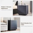 JXQTLINGMU 22" Modern Nightstand with Charging Station, Large Push-to-Open End Table, Wood Bedside Table w/Curved Profile Design, Handleless 3 Drawer Night Stand for Bedroom, Living Room, Black by CozyNest Decor