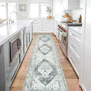 Lahome Boho Washable Kitchen Runner - 2x10 Extra Long Stain Resistant Non-Slip Stair Rug Lightweight Throw Floor Oriental Distressed Print Runner for Bedroom Entryway by TinyTreasures Baby Boutique