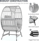 Egg Chair Outdoor Indoor, Oversized Rattan Chair with Thicken Cushion, 350LBS Capacity Wicker Patio Lounge Chair, Basket Chair for Living Room Balcony Porch Backyard, Grey/Light Grey by CozyNest Decor