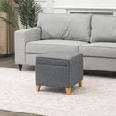 Adeco 17.5" Square Fabric Ottoman with Storage, Upholstered Cotton Linen Foot Rest, Flip Top Footstool, Small Cube Coffee Table Extra Seat for Living Room, Bedroom, Grey with Burlywood Legs by CozyNest Decor