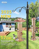 iBorn Bird Feeders for Outdoors, 2LB Metal Bird Feeders 17cm Large Roof &Tray, 4 Feeding Ports, Brushed Copper Finishing by CozyNest Decor