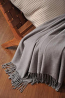 CUDDLE DREAMS Silk Throw Blanket with Hand-Knotted Fringe, Natural, Soft & Breathable (Gray) by CozyNest Decor