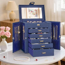 AKOZLIN 6-Tier Jewelry Box Organizer Functional 5 Drawers Leather Jewelry Storage Case for Women Girls Ring Necklace Earring Bracelet Holder Organizer with Mirror Blue by TinyTreasures Baby Boutique