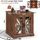 24" End Table Set of 2 with Charging Station, Farmhouse Night Stand with Glass Barn Door, Nightstands with Adjustable Storage Shelf, Large Wood Square Bed Side Table for Living Room,Bedroom by CozyNest Decor