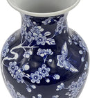 Galt International Dark Blue Floral Chinoiserie Ceramic Vase 14"- Hand Painted Antique Style Porcelain Butterfly & Flower Bottle Fishtail Porcelain Chinese Vase for Home Decor Centerpiece by GreenHaven Gardens