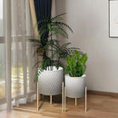 ARNIS Plants Pots with Stand,Set of 2 Flower Pots, Unique Mid Century Decorative Metal Flower Pots with Drainage,10.5&12.25 Inch, Grey and White by CozyNest Decor