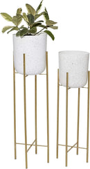 Deco 79 Metal Indoor Outdoor Planter Deep Recessed Dome Speckled Large Planter Pot with Removable Stand, Set of 2 Planters 39", 46"H, White