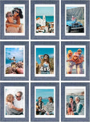 Vittanly 4x6 Picture Frames Set of 9, Shatter Resistant Plexiglass, Display 3.5x5 Pictures with Mat or 4x6 without Mat, Photo Frames for Wall or Tabletop, Engineered Wood, Navy by CozyNest Decor