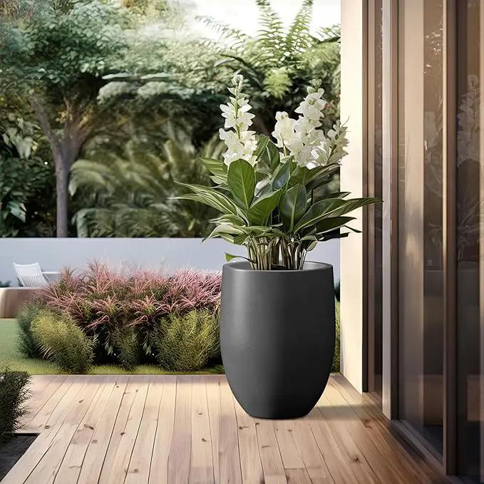 Kante 21.7" H Burnished Black Tall Planter, Large Outdoor Indoor Decorative Pot with Drainage Hole and Rubber Plug, Modern Round Taper Style for Home and Patio, photo 5 of 8