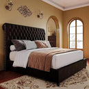 PaPaJet King Bed Frame Upholstered Platform Bed Frame with 52.8'' Tall Sleigh Headboard, Button Tufted, No Box Spring Needed, Easy Assembly, Black by CozyNest Decor