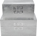 Galt International Storage Box Set Decorative Storage Box w/Hinged Lid Classic Design Wood Decor Boxes with Geometric Clasp Storage for Bedroom & Home - Set of 2 (Silver) by CozyNest Decor