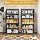 Bookshelf, 5 Tier Metal Bookshelf, 69" H Tall Bookcase with Adjustable Shelves, Large Industrial Bookshelves for Living Rooms, Home Offices, Library, 10 Minutes Assemble by CozyNest Decor