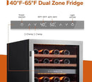 Ca'Lefort Wine Fridge & Cooler - 24 Inch 46 Bottle Wine Cooler Refrigerator, 40-65°F Dual Zone Wine Refrigerator Glass Door, 3 LED Built-in or Freestanding Fridge for Home/Bar/Kitchen (5.65 cu.ft) by CozyNest Decor