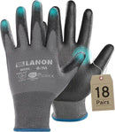 LANON 18 Pairs Safety Work Gloves, Mechanic Working Gloves for Men,Breathable PU Coated, Seamless Knit,Double Wash, Grey, Medium by GreenHaven Gardens