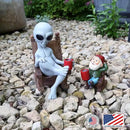 Andre' & Fritz | Celebrating Friendship with a Morning Cup of Coffee | Whimsical Extraterrestrial Outdoor Decor | Garden Statue 2pc Resin Set 6.25”/ 3.50” Tall (Coffee with Friends) by GreenHaven Gardens