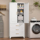 75" Kitchen Pantry Cabinet, Metal Storage Cabinets with Doors and Adjustable Shelves, White Tall Pantry Cabinet with 3 Drawers for Dinning Living Room by CozyNest Decor