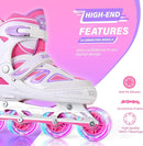 2PM SPORTS Vinal Girls Adjustable Flashing Inline Skates, All Wheels Light Up, Fun Illuminating Skates for Kids Men Adult Women and Boys by TinyTreasures Baby Boutique