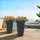 24" Tall Planters for Outdoor Plants, Set of 2 Heavy-Duty Resin Flower Pots, Matte Black Leather Grain Finish, Durable & Weather-Resistant, Ideal for Garden, Patio, Yard, Porch, or Home Use by CozyNest Decor