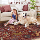 OJIA Jungle Print Washable Area Rugs 5x7, Soft Rugs for Living Room Ultra-Thin Non-Shedding Modern Bedroom Rug, Stain Resistant Throw Rug Large Carpet for Kids Nursery Dining Room, Red by TinyTreasures Baby Boutique
