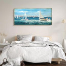XLSJERST Large Blue Canvas Wall Art Seascape Painting - Landscape Picture Textured Navy Modern Sailboat Ocean Artwork Framed for Living Room Bedroom Bathroom Home Office Wall Decor Large Size 70"x31" by CozyNest Decor