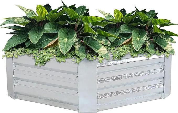 Sunnydaze 11.75" H Raised Metal Garden Bed - Galvanized Raised Garden Bed Outdoor for Vegetables and Flowers - Silver - Hexagon